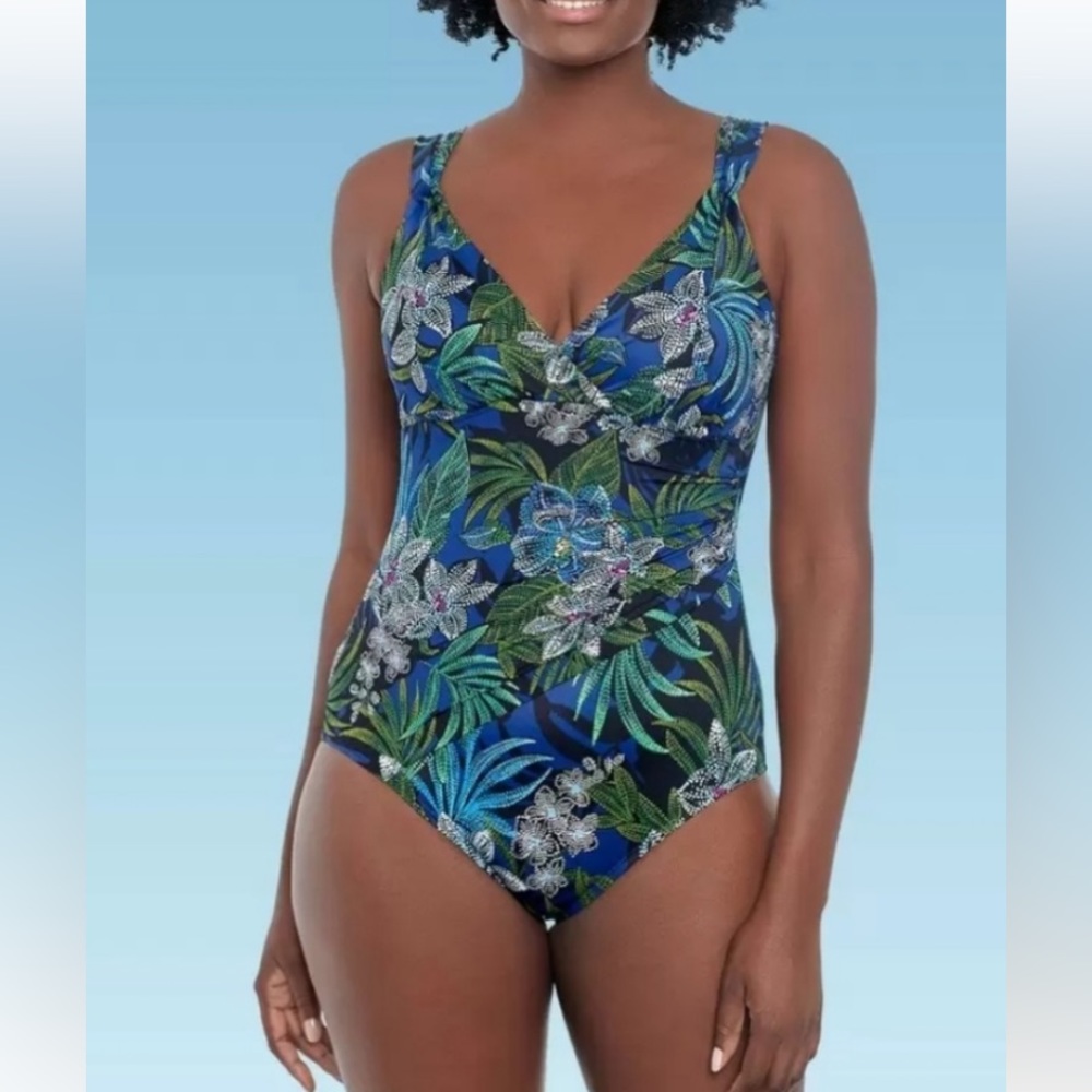 Miracle Brands Dreamsuit tropical one piece bathing suit size 10 NWT